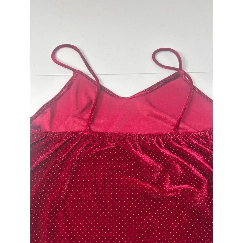 Lavender Field Velvet Cami Strappy Tank M Red mini polka dot Y2K Festival